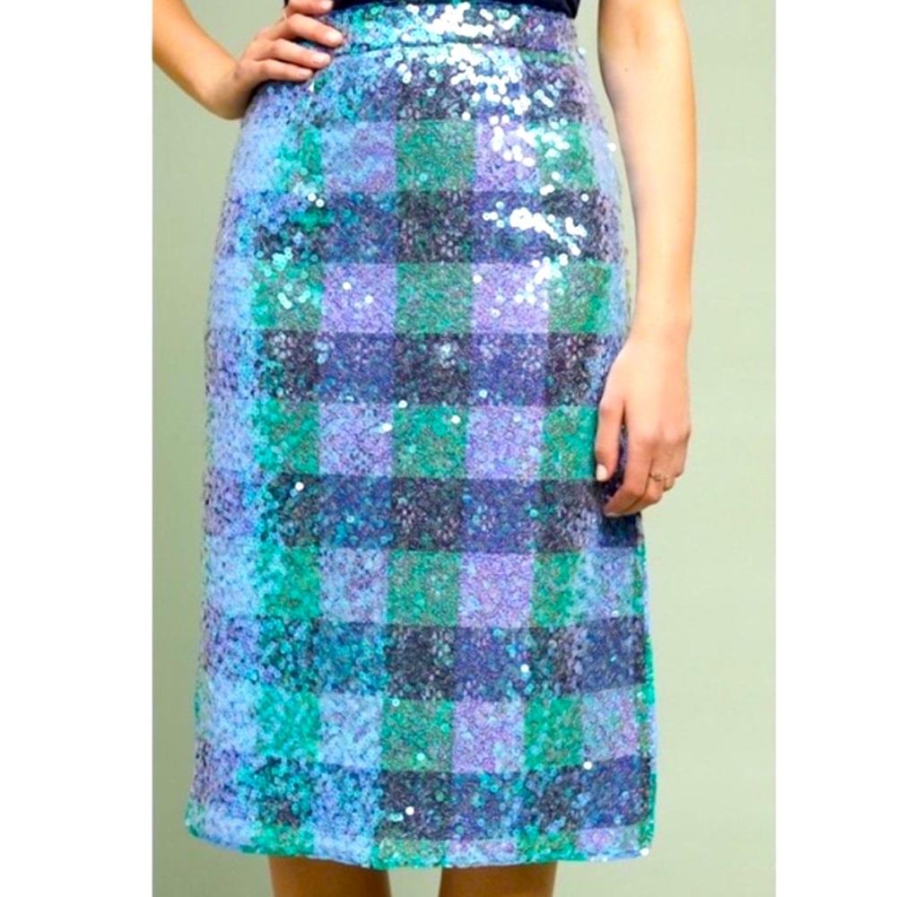 Anthropologie *Rare* Sequin Gingham Print Midi Skirt